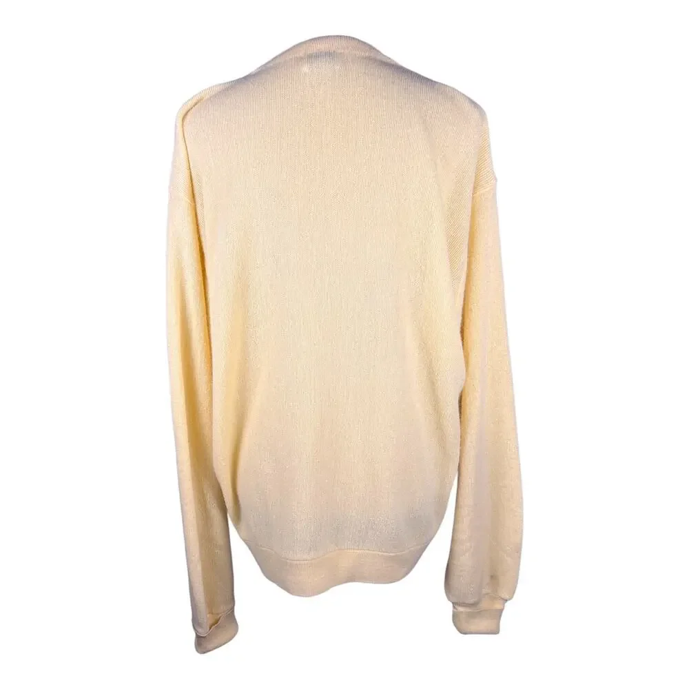Vintage 70s IZOD Lacoste Butter Yellow Orlon Acrylic Cardigan Sweater USA Large
